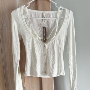 SKIMS Soft Lounge Lace Long Sleeve Button Up with Built in Bralette Small